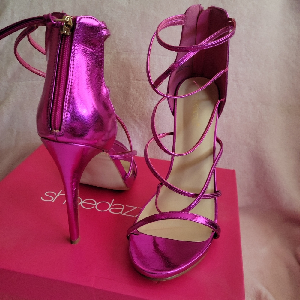 Pink Metallic Strappy Heels